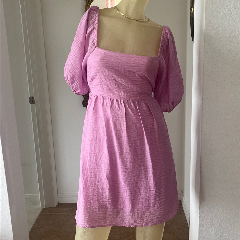 Lush Mauve Puff Sleeve Dress